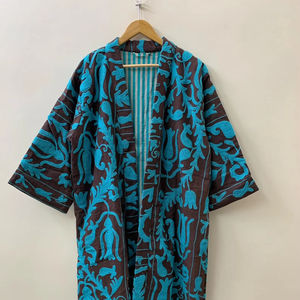 Suzani Kimono Robe Chaqueta de algodón bordada a mano Vintage Boho Kimono Coat para mujer Bohemian Robe - Product Image 1