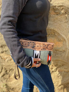 New Stylish Western Aztec Tooled Leather Wristlet Clutch Vintage Brown Tooling Purses <b>Unique</b> Aztec Quilted Leather Wristlet <b>Bag</b> - Product Image 4