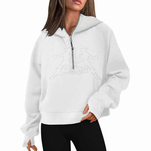 Sudadera con capucha de media cremallera ligera Puños elásticos para la comodidad diaria Sudadera con capucha de media cremallera informal con cierre de cremallera suave - Product Image 5