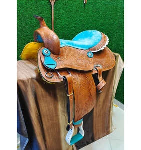 Selle de cheval western LLT la plus vendue, avec conchos turquoise, fausse fourrure, acier inoxydable, cuir lisse, siège rembourré, durable - Product Image 3