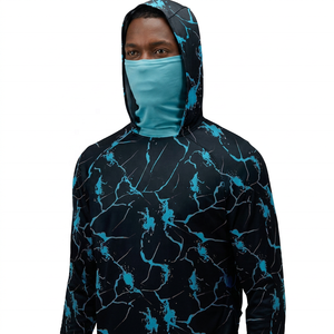 Camisa de Pesca con Capucha para Hombre, Talla Grande, Negra con Estampado de Rayos Azules, Impermeable, Transpirable, Manga Larga, Protección Solar UPF 50, Secado Rápido - Product Image 2