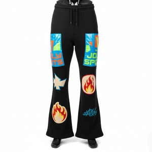 <b>Women</b> Flare Pant Premium Heavy 300 GSM Cotton Blend Fleece Black Statement Graphic Panels Custom Logo <b>Women's</b> Pant - Product Image 6