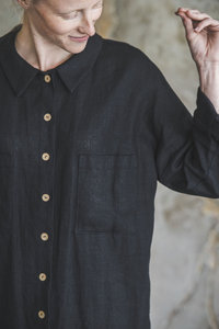 Vestido túnica de lino pesado de nueva moda de estilo dulce para mujer con botones sueltos personalizados hechos a mano Diseño natural de camisa de manga larga - Product Image 3