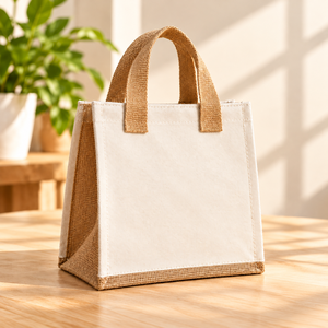 Sac isotherme compact en toile naturelle 8,5x10x6, 310 GSM, avec logo personnalisé, ouverture supérieure, sac de transport thermique pour le déjeuner, PriGlob Exim - Product Image 6