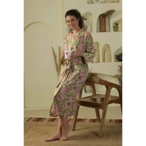 Bata de Baño con Estampado Floral de Hibisco para Mujer, con Cinturón Elástico en la Cintura, Bata de Dormir ODM para Familias y Damas de Honor - Product Image 6