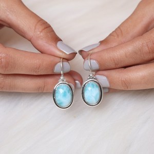 Pendientes Larimar bonitos de Plata de Ley 925 para mujer, pendientes de gota de joyería fina, regalo perfecto para esposas o niñas - Product Image 3