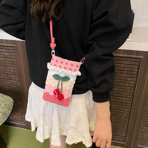 Crochet Cotton Fashion Phone Bag Cute Cherry Women's <b>Medium</b> Single Shoulder <b>Handbag</b> Urban Simplicity Portable - Product Image 3