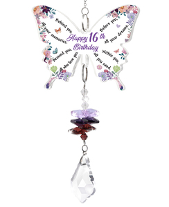 Atrapasueños de Mariposa para el 16.º Cumpleaños con Colgante de Cristal Morado, Adorno Colgante Acrílico Arcoíris para Regalo de Quinceañera - Product Image 1