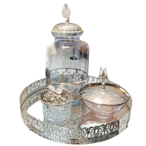 Nouveau plateau poli brillant en verre d'aluminium de forme ronde de luxe pour le plateau classique de restaurant d'hôtel à la maison - Product Image 1