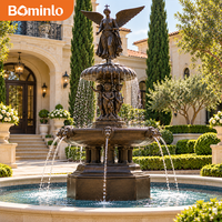 Fontaine de jardin à plusieurs niveaux en bronze coulé européen de luxe, avec ange ailé et chérubin, pour manoir, hôtel, cour.