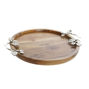 ถาดเสิร์ฟทรงรีทำจากไม้มะม่วงธรรมชาติพร้อมด้ามจับโลหะรูปใบแปะก๊วยสีเงินหรูหราสำหรับใช้ในบ้านโรงแรมและร้านอาหาร - Product Image 3