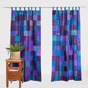 Cortina de ventana Hippie bohemio hecha a mano india, Sari de seda antigua, Patchwork, Color hecho, algodón, casa de campo, decoración del hogar, bodas temáticas - Product Image 1