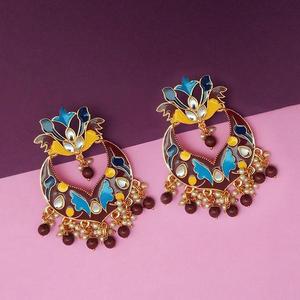 Kriaa Brown Meenakari and Beads Kundan Dangler <b>Fashion</b> <b>Chandelier</b> <b>Earrings</b> 1314208B - Product Image 1