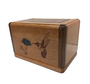 Gravé Epoxy Colibri Cerisier Noyer En Bois Fait À La Main Enterrement Crémation Urne Funéraire - Product Image 1