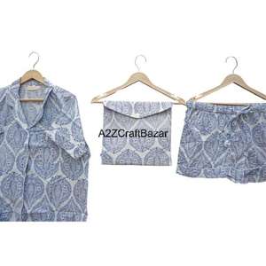 Ensemble de pyjama pour femmes en coton pur fait à la main, imprimé cerises, léger, séchage rapide, doux, respirant, impression numérique, décontracté - Product Image 6