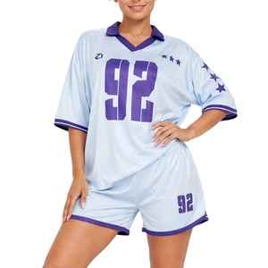 Women's Sublimation <b>Mesh</b> American Football Jersey Set V Neck Short Sleeve Training Uniform Breathable 2 Piece Athletic Wear OEM - Product Image 1