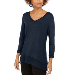 Camicetta Casual da Donna Style & Co con Scollo a V in Chiffon, Stampa Floreale e Leopardata, Taglia XL, Top Lavorato a Maglia per Ufficio, Blu - Product Image 1