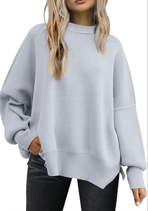 <b>WOMEN</b> OVERSIZED <b>CHRISTMAS</b> SWEATER BATWING TRENDY CREWNECK SIDE SLIT KNITTED PULLOVER FALL FASHION LOOSE CASUAL <b>JUMPER</b> - Product Image 4
