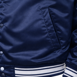 Veste bomber en satin sur mesure en gros avec broderie/logo imprimé, fabricant de vestes en satin universitaires unisexes - Product Image 3