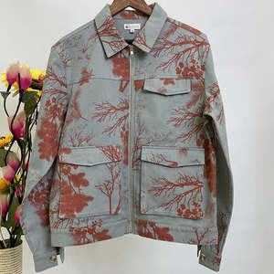 Chaqueta Vaquera Verde Extra Grande Vintage para Hombre, Personalizada al por Mayor, Estilo Urbano Informal, Estampado Digital de Ramas de Árbol, Algodón Twill con Cierre - Product Image 4