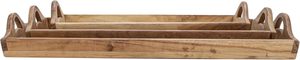 Plateaux rectangulaires en bois d'acacia avec poignées Ensemble naturel de 3 plateaux de support de pièce maîtresse Plateau ottoman de ferme pour la cuisine - Product Image 5