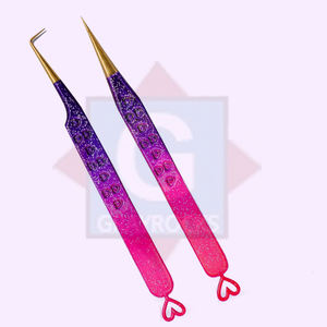 Pinzas de extensión de pestañas de precisión Punta de fibra Pinzas de acero inoxidable de 90 grados para uso en cejas - Product Image 3