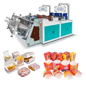 fully automatic different size paper lunch box carton box making machine for hamburger french fries pizza packaging