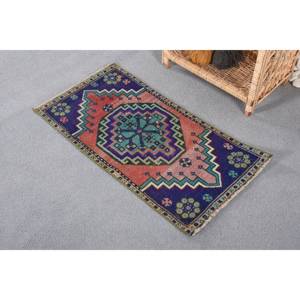 Tapis Vintage en Laine Kilim Bleu et Orange Patchwork Design 1.5X2.9 ft Abstrait Entrée ou Chambre Tapis en Jute avec Support en Latex - Product Image 2