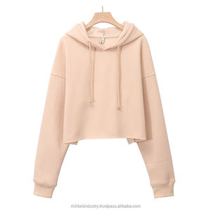 Sudadera con capucha de manga larga informal para mujer, Top corto con logotipo personalizado, sudadera de entrenamiento de lana transpirable, cuello con capucha y agujero con logotipo frontal - Product Image 6