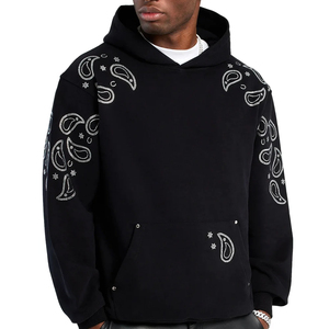 New Arrival Men's Custom Logo Embroidered <b>Tech</b> Fleece 100% Cotton Oversized Winter Hoodies with Rhinestone Print OEM ODM Solid - Product Image 1