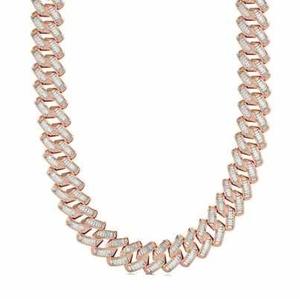 Collar de cadena cubana levantada Baguette de alta calidad de lujo oro amarillo brillante con diamantes Baguette levantados regalo de boda - Product Image 4