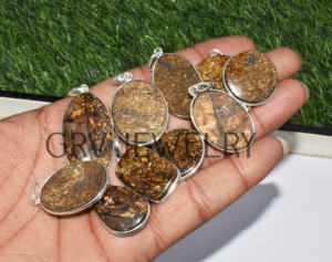 Lote al por mayor de colgantes de bisel de plata de ley 925 étnicos hechos a mano, piedras preciosas de broncita natural para compromiso de aniversario de boda - Product Image 5