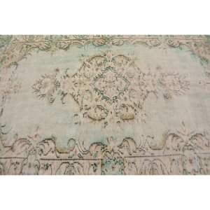 Tapis Turc Vintage 5.4X8.9 pieds Bleu Beige Patchwork Design Laine Matériau Plat Tissage Technique pour Salon Décor 4m Largeur - Product Image 5