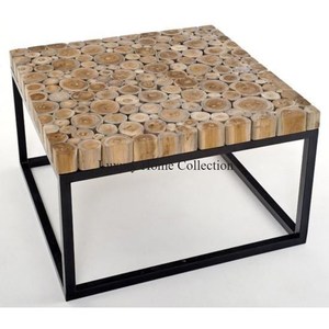 Black Color Center <b>Table</b> Frame With Wooden Logs Design <b>Top</b> <b>Resin</b> Coated Attractive Look Fancy Designer Living Room Furniture - Product Image 1