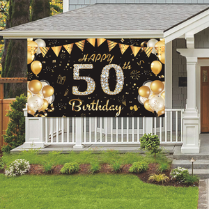 Joyeux 50e <span class=keywords><strong>anniversaire</strong></span> bannière <span class=keywords><strong>personnalisé</strong></span> créatif noir or <span class=keywords><strong>anniversaire</strong></span> fond tissu photographie fond bannière - Product Image 4