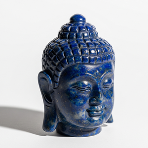 Hand-<b>Carved</b> Buddha Head Statue Indian Craft Engrave Business Lapis Lazuli Semi-Precious Gemstone Figurine Crystal Healing <b>Stone</b> - Product Image 1
