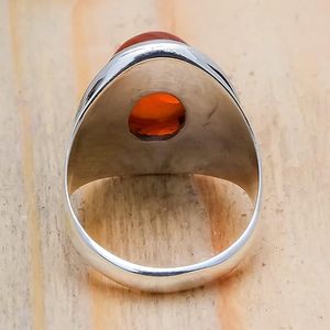 Solid 925 <b>Sterling</b> <b>Silver</b> Rhodium Plated Bezel <b>Set</b> Carnelian Gemstone Handmade Trendy Wedding & Party Engagement <b>Ring</b> - Product Image 3