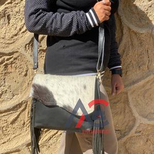 Nouveau vrai cheveux faits à la main sur cacher fourrure frange sac élégant femmes gland cuir frange sacs peau de vache fourrure cuir bohème sac à bandoulière - Product Image 1