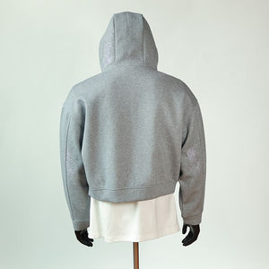OEM HSI Trendy 2026 Sweat à capuche court personnalisé, style vintage délavé, en molleton de coton vierge, coupe ample, grammage lourd, avec motifs imprimés en points de croix - Product Image 5
