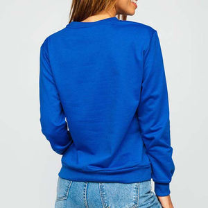 Sweat femme bleu col rond pull à capuche sweat manches longues avec broderie 3D pour la vente en gros par Overseas Sports - Product Image 2