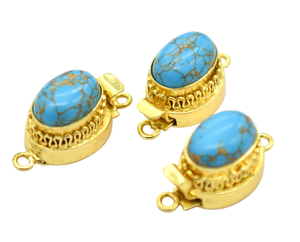 Prem Bhaya, piedra preciosa turquesa azul, cierre de caja ovalada de 1-3 hebras, chapado en oro de 18 quilates, 26X15X10MM, fabricación de joyas, turquesa de B702-Blue - Product Image 2