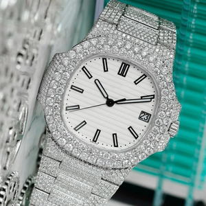 Nueva Llegada de Lujo Lab Grown Diamond Hip Hop Reloj de Alta Calidad Analógico Dial Único de Acero Inoxidable Banda 20mm Banda Antigua - Product Image 1