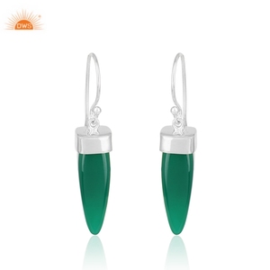 Best Selling 925 Sterling Silver White Rhodhium Plated Natural <b>Green</b> Onyx Gemstone Dangle Earring Custom Jewelry Manufacturer - Product Image 2