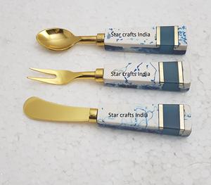 CACIA-cubiertos de acero inoxidable para cocina, conjunto de 3 cubiertos de acero inoxidable con cuchara chapada en plata y cuchillo - Product Image 2