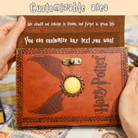 Journal en cuir gaufré Harry P avec carnet de sorts de sorcier en pierre avec serrure, journal fantastique magique, cadeau de journal Golden Snitch