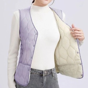 Chaqueta de algodón 2024 para mujer, chaleco sin mangas, parte superior gruesa de plumón de cordero corto, chaqueta informal sólida, ropa de Otoño Invierno - Product Image 4