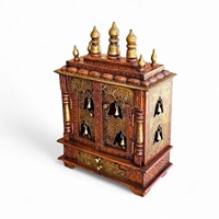 Templo de madera Mandir con acabado de cobre dorado Soporte de altar sagrado para el hogar Estilo de arte indio Gabinete de adoración pintado de madera Mandir