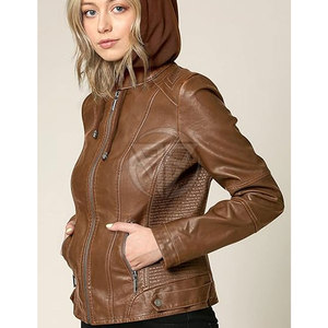 Haut de gamme pour femme : Sweat à capuche en cuir décontracté pour l'hiver, toucher doux, fabrication raffinée, écologique, léger, coupe-vent, logo frontal. - Product Image 3