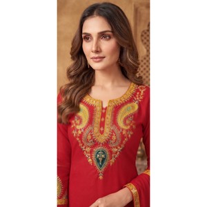 Anouk <b>Women</b> Floral Embroidered Regular Pure Cotton Chiffon <b>Kurta</b> with Palazzos & Dupatta Featuring Floral Embroidery - Product Image 2