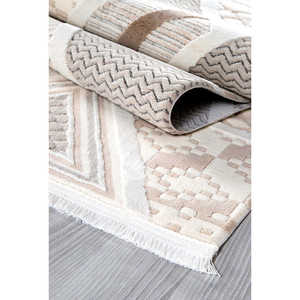 Alfombra Moderna Color Crema Netline BY008, 80x150 cm, Polipropileno y Poliéster, Fácil de Limpiar, Duradera, Antideslizante, Depot Home - Product Image 1